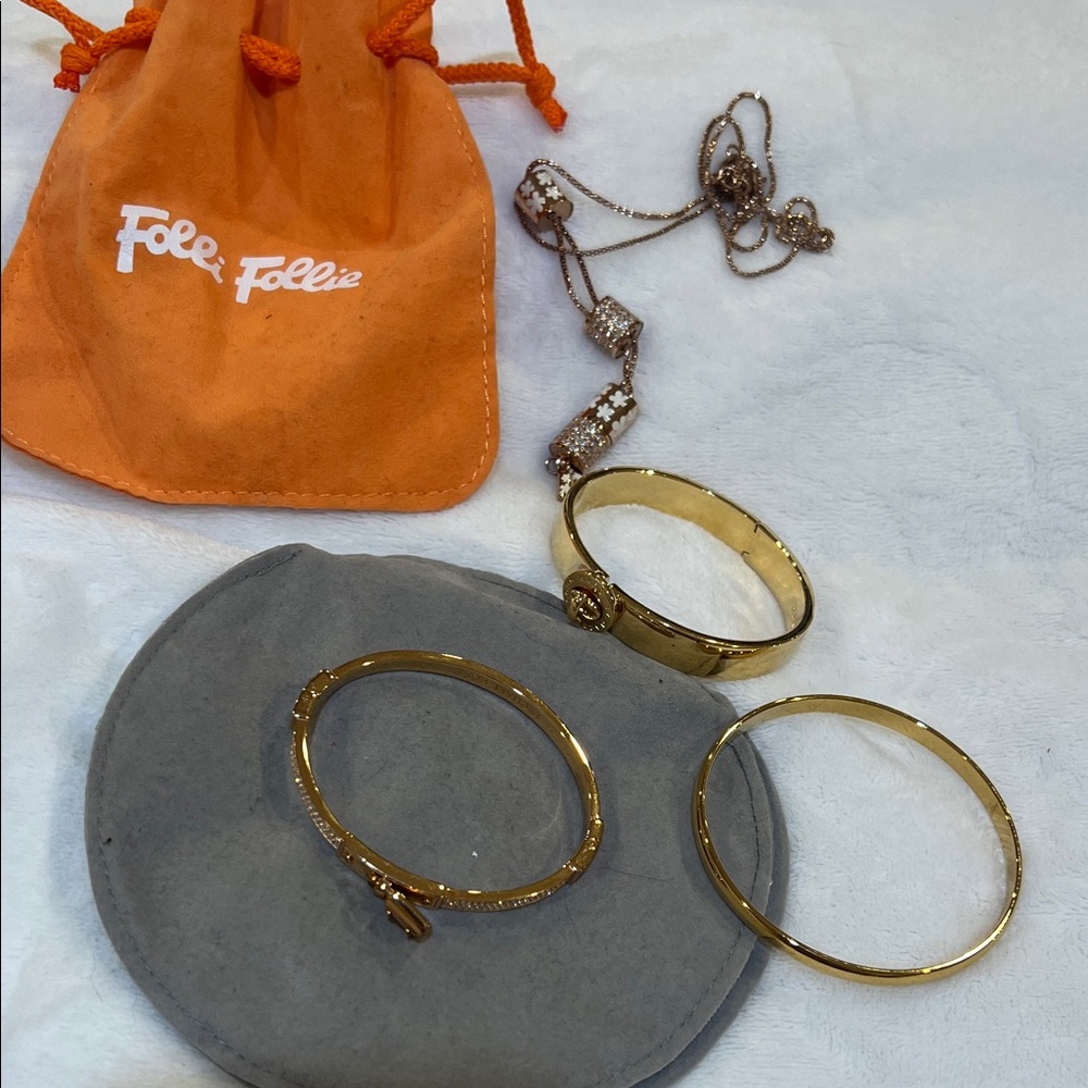 kate spade Gold-Tone bangle, MK bangle, marc jacobs bangle and folli follie